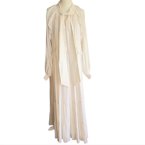 Nobody's Child | Ivory Bohana Ruffle Tie-Neck Flowing Midi Dress US 8 - Picture 4 of 8
